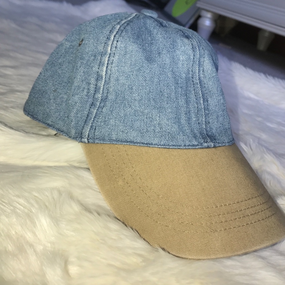 Denim baseball cap with tan brim