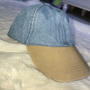 Denim baseball cap with tan brim