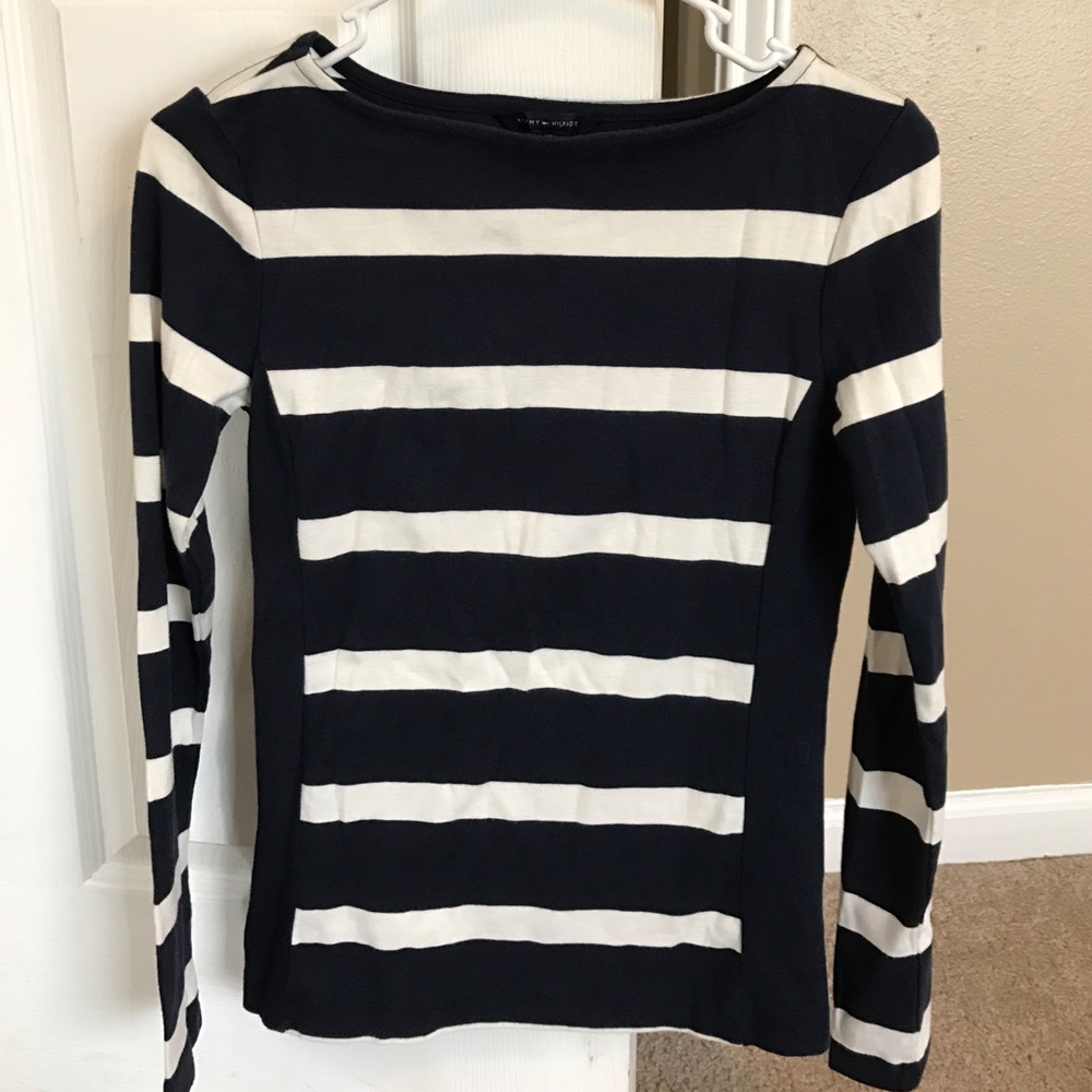 Navy and white stripped long sleeve.