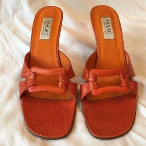 Isaac by Isaac Mizrahi orange leather shoes.