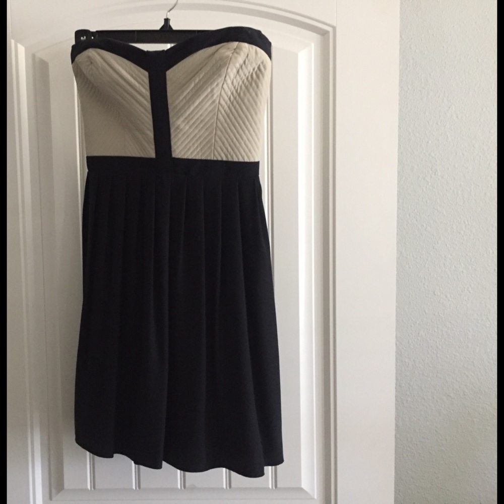 100% silk black and taupe strapless dress