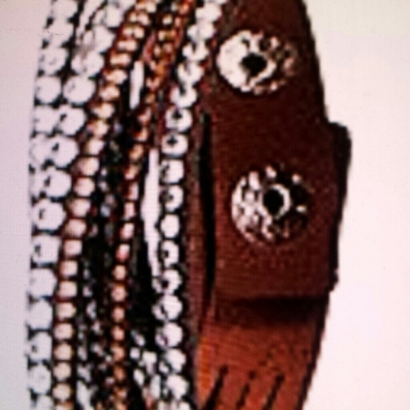Faux Brown leather rhinestone wrap around bracelet - Picture 1 of 2