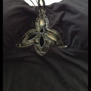 Guess Black Halter Top w/ Center Embellishment