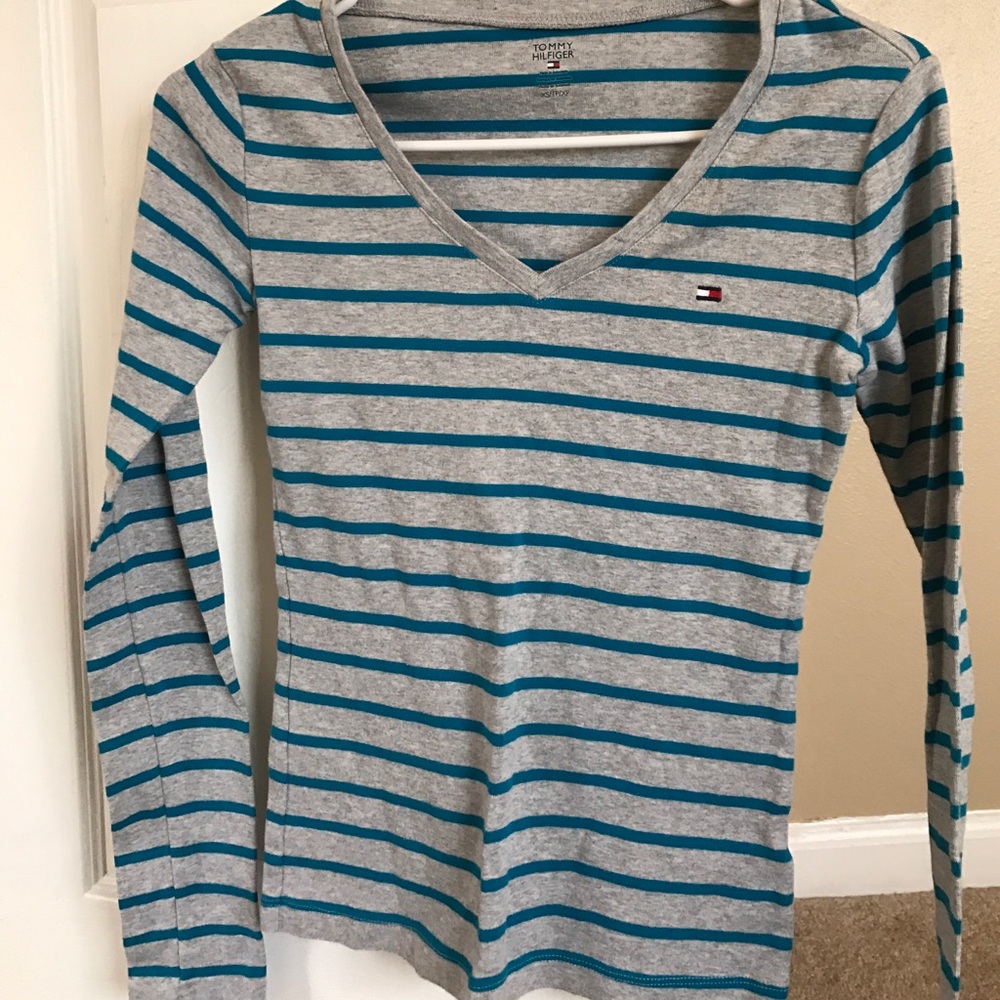 Grey and Blue Stripped Long Sleeve