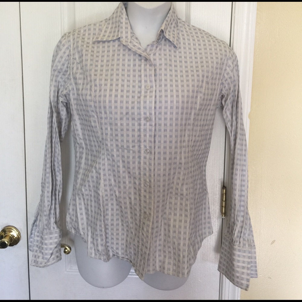Pamoni women fitted shirt white/blue 18 USA 14/16