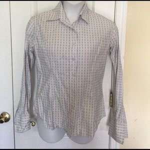 Pamoni women fitted shirt white/blue 18 USA 14/16