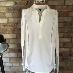 Ann Taylor Cream Mixed Media Top