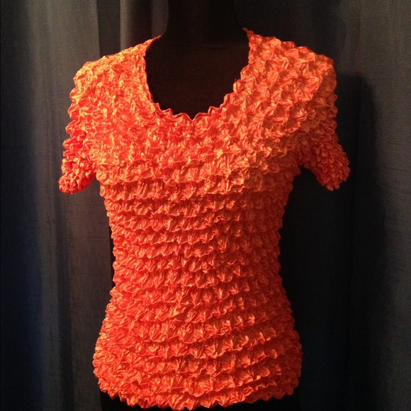 F & C Tops - Orange, stretchy popcorn top