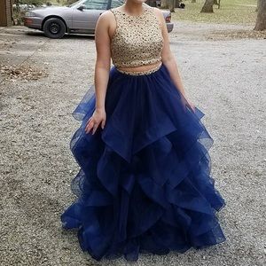 Navy/gold prom dress