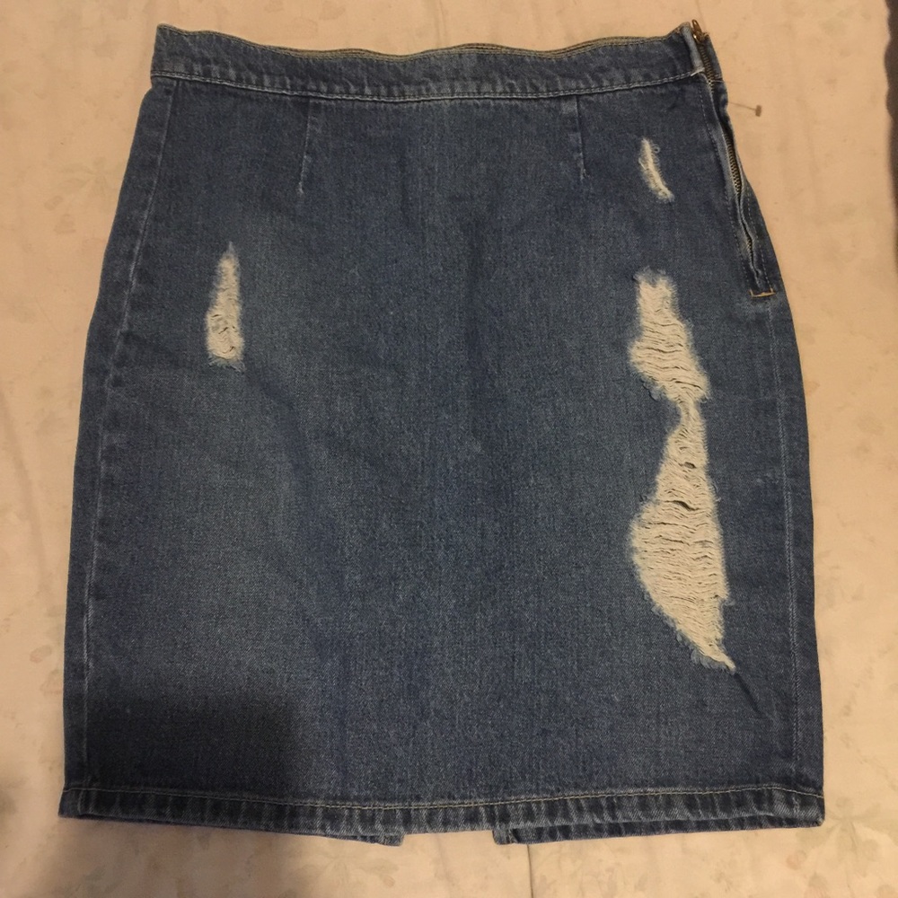 Distressed denim skirt