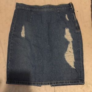 Distressed denim skirt