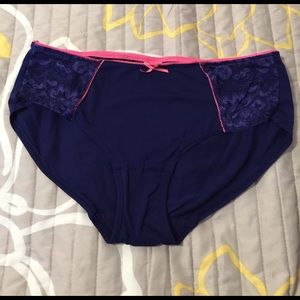 VS Dark blue w/ pink trim silk and lace panties
