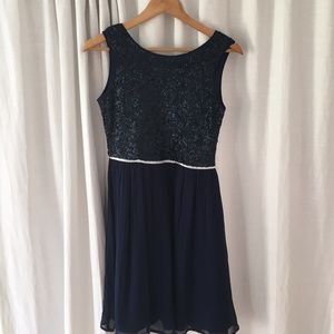 Navy blue and sparkly JohnnieB dress.