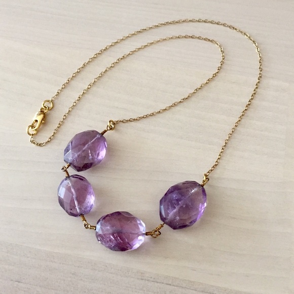 Handmade Jewelry - Handmade Amethyst Stone 14k Gold Filled Necklace