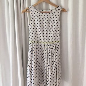 White dress with blue polka dots