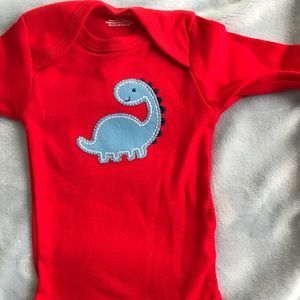 Long sleeve red, dino onesie.