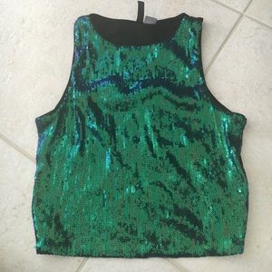 Green-blue sequin crop top