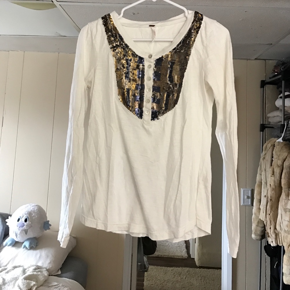 Free People long sleeve sequin henley -S