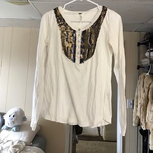 Free People long sleeve sequin henley -S