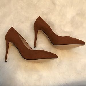 Cognac brown faux suede heels