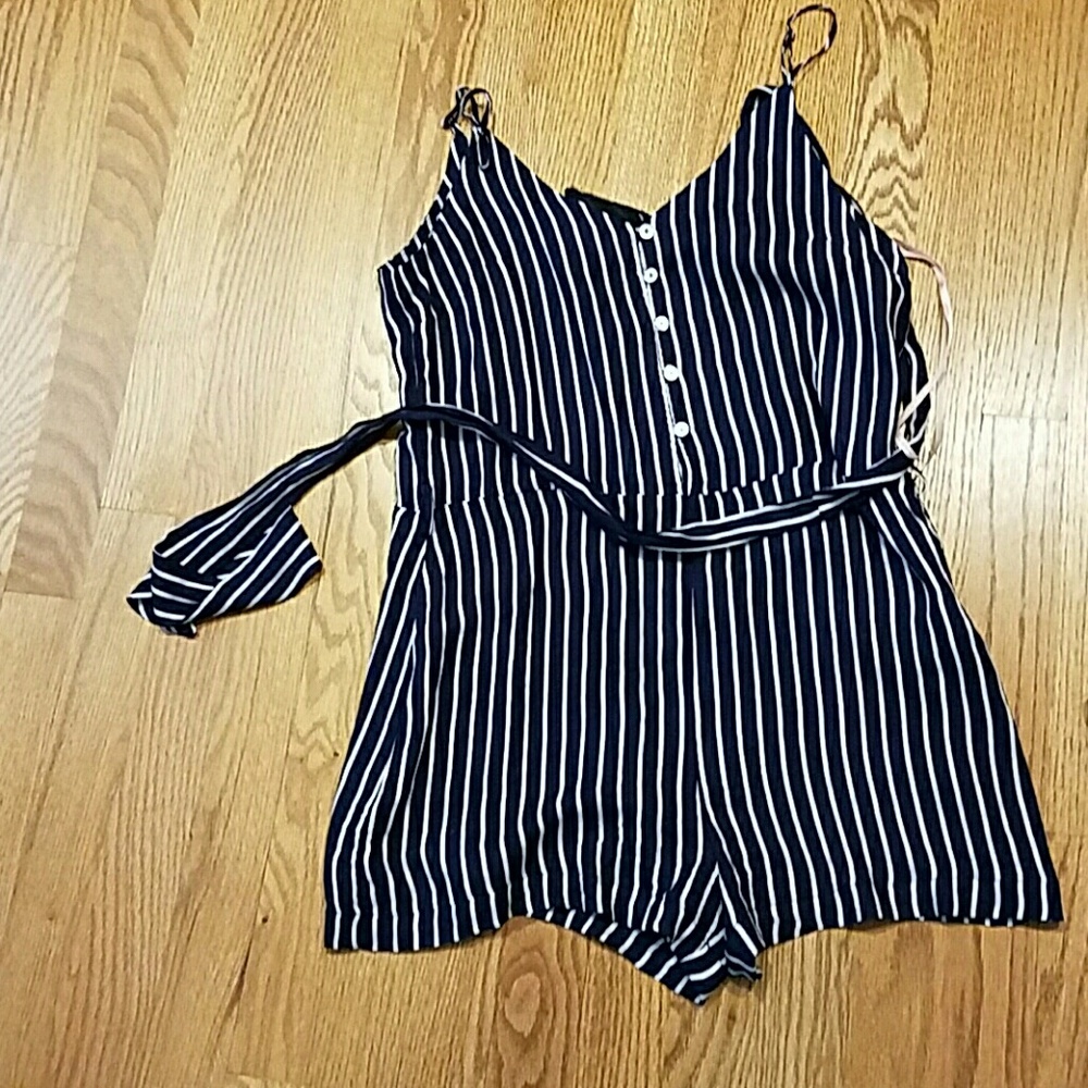 Navy and white striped romper