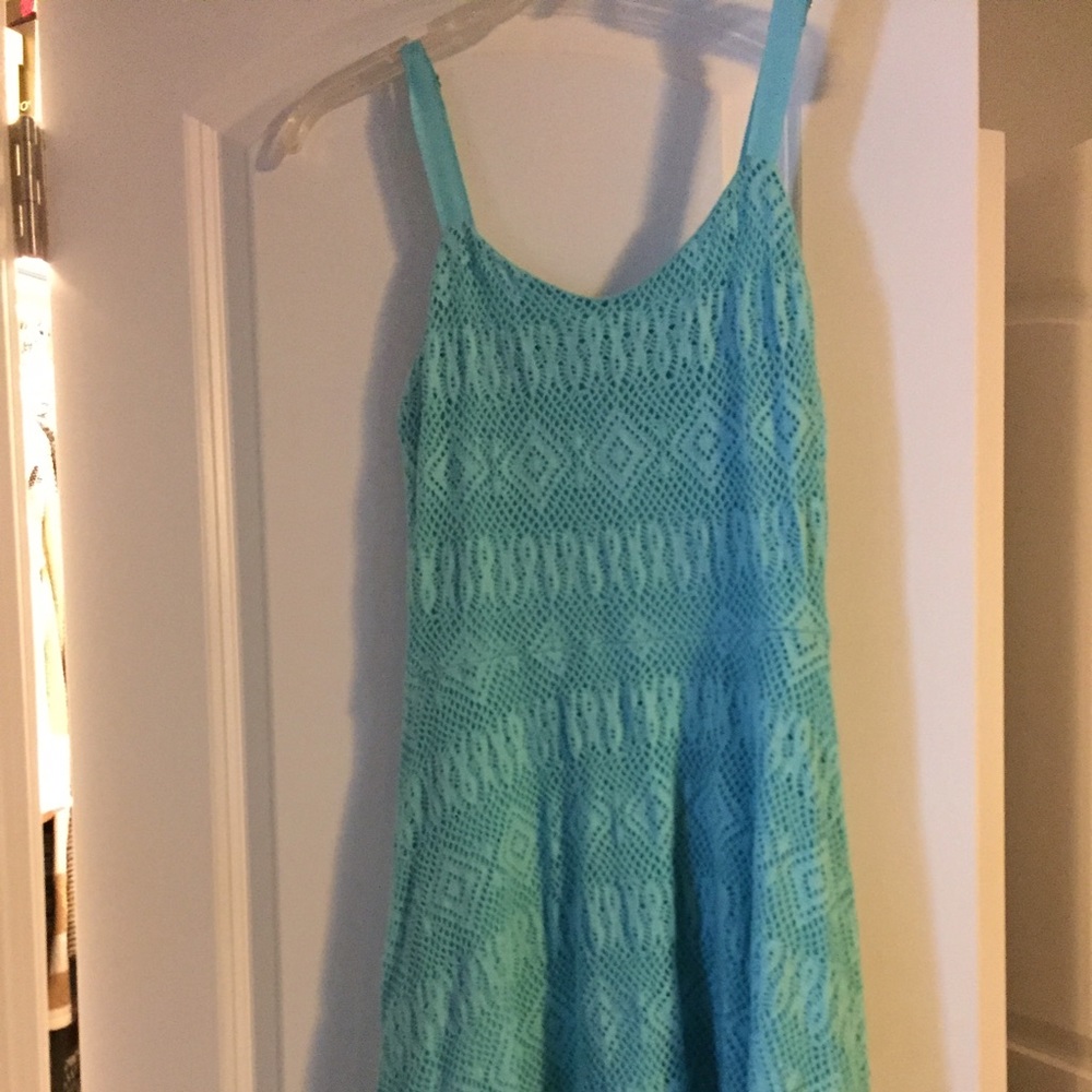 Light teal fit n flare crochet dress