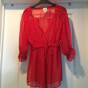 BEACH BUNNY SWIMWEAR RED POLKA DOT 100% SILK