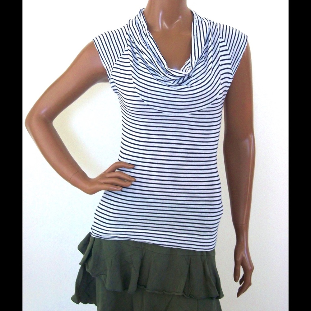 H&M Black/White Stripe Cowl Neck Knit Top - Sz S/M
