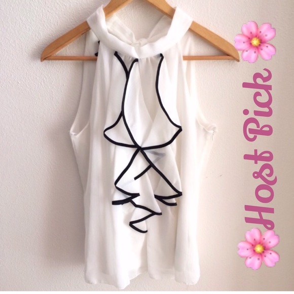 Iz Byer Tops - Iz Byer Black and White Ruffle Halter Blouse
