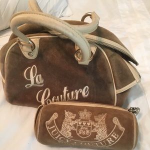 Juicy Couture velour bowler bag and cosmetic pouch