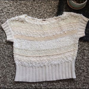 Free People Beige Boat Neck Knit Crop Sweater