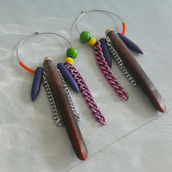 🔴SOLD Sea Urchin Gypsy Colorful Hoop Earring - Picture 2 of 5