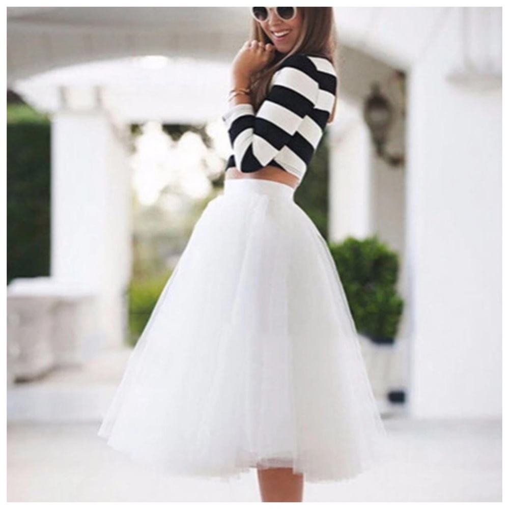 White Full Tulle Midi Skirt 24"-40" Waist - Picture 2 of 3