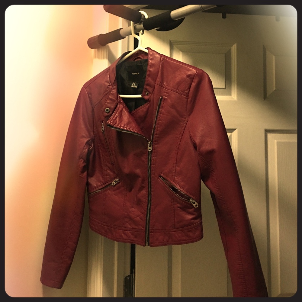 Red faux leather jacket