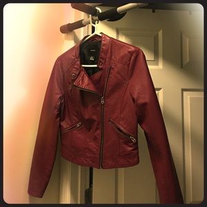 Red faux leather jacket