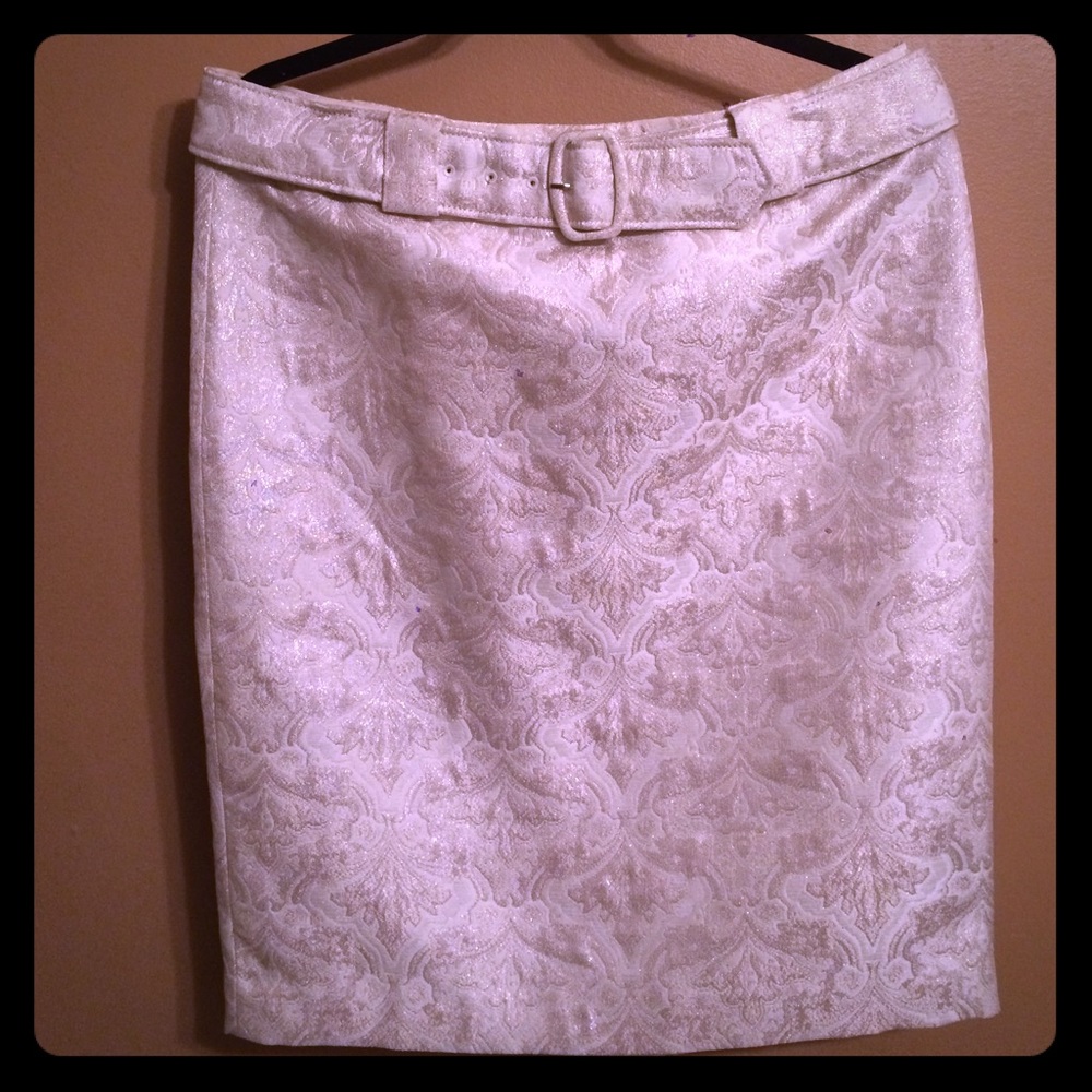 Ann Taylor Cream/Gold metallic skirt