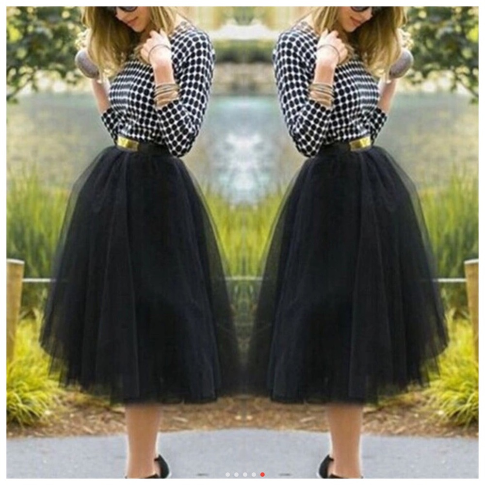 Full Black Tulle Organza Stretch Skirt C101 - Picture 2 of 4