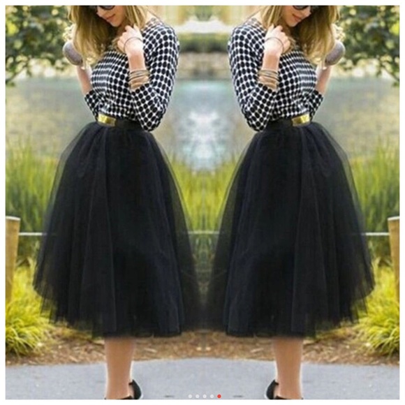 Full Black Tulle Organza Stretch Skirt C101 - Picture 2 of 4