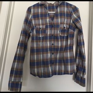 Blue and light tan/brown stripe light flannel