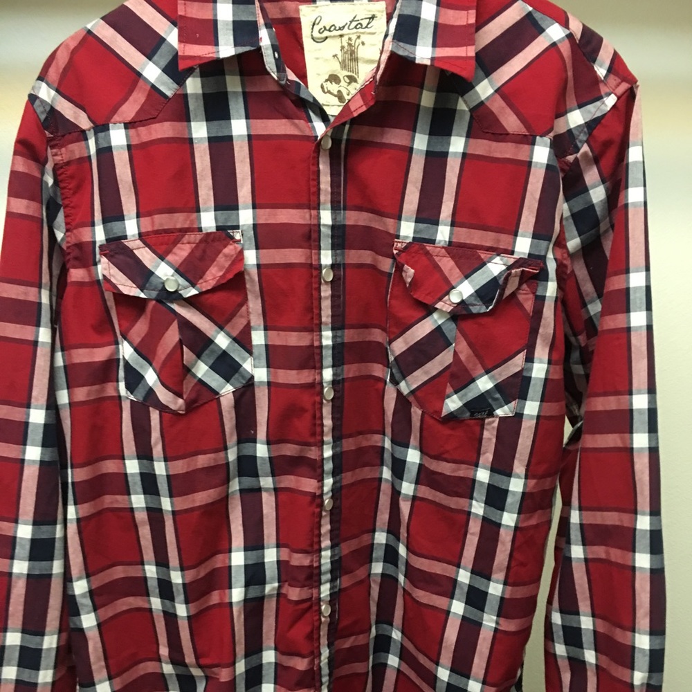 Coastal Men's Pearl Snap Plaid Shirt Sz Large