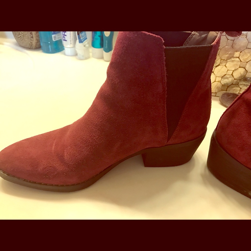 Burgundy faux suede boots worn twice