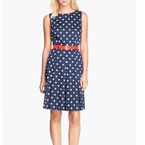 Tahari, Belted Polka Dot Fit and Flare Dress