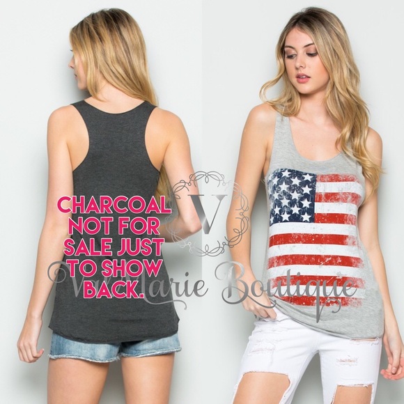 SOFT BRUSHED AMERICAN FLAG HEATHER GREY TANK TOP - Picture 2 of 2