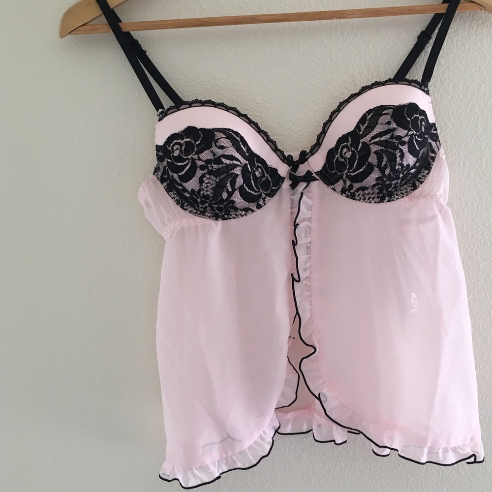 NWT Pink & Black Babydoll Set w/Thong 🎀👙