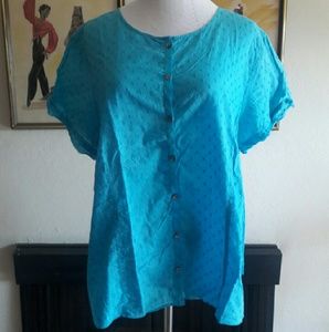 JJill Blue Short Sleeve Button Down Blouse