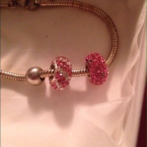 3 pink charm pandora bracelet