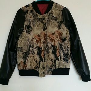 NWOT Cat Tapestry Bomber Jacket