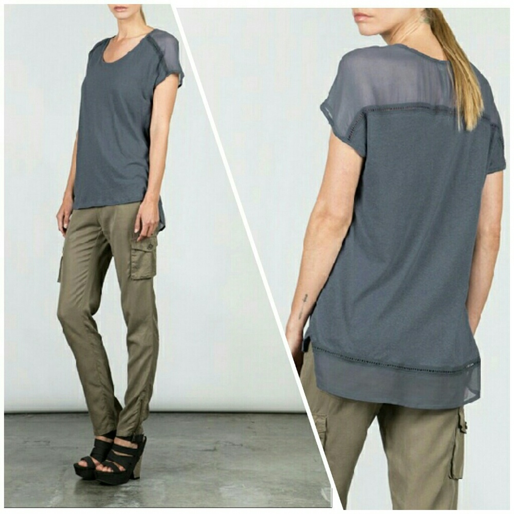 Knitted top with chiffon detail