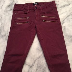 Paige Oxblood Zipper Skinny Jeans
