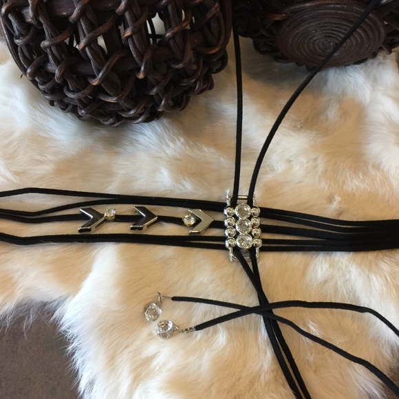 2 Necklaces Leather CZ Choker & Bolo Jewelry - Picture 2 of 5